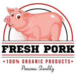 Pig cartoon character logo for pork products