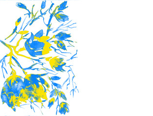 Ukraine yellow blue Watercolor spring flowers tree - 503901655