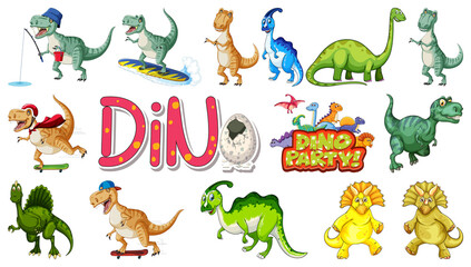 Many dinosaurs on white background