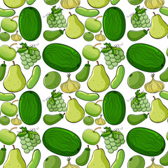 Seamless background design with green fruits and vegetables