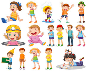 Happy children in different actions