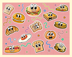 Set of funny bread cartoon characters