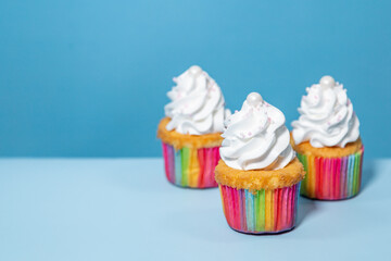 birthday cupcakes on a blue background