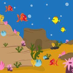 Fototapeta na wymiar Marine Coral Reef Underwater Sea Ocean Nature Illustration