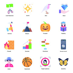 Set of Business and Media Flat Icons 