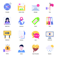 Set of Business and Multimedia Flat Icons 