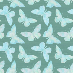 Bright watercolor butterflies collected in a seamless pattern. Botanical ornament on a colored background for design, print, wallpaper, fabric.
