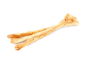 Delicious grissini isolated on white. Crusty breadsticks