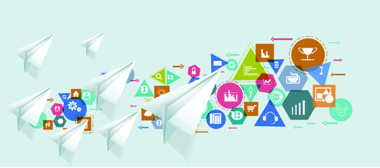 Obraz premium Paper rocket fold - Creative space background Free Vector.