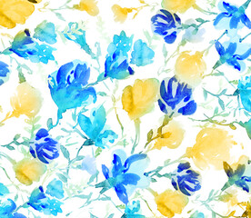 Ukraine yellow blue Pattern. watercolor illustration. colorful flowers - 503905608
