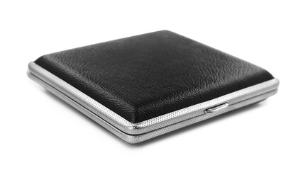 Stylish leather cigarette case isolated on white