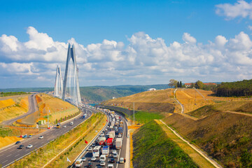Yavuz Sultan Selim Bridge over the Bosphorus strait in Northern Istanbul, Turkey
