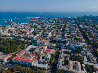 Panoramic view of Odessa city center, Ukraine. City landscape, top view. Black Sea. warm summer day