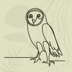 owl drawing in one continuous line, on an abstract background