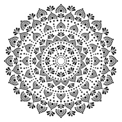Aborignal style Mandala dot painting vector design,  cool folk art boho decor from Australia in black on white background