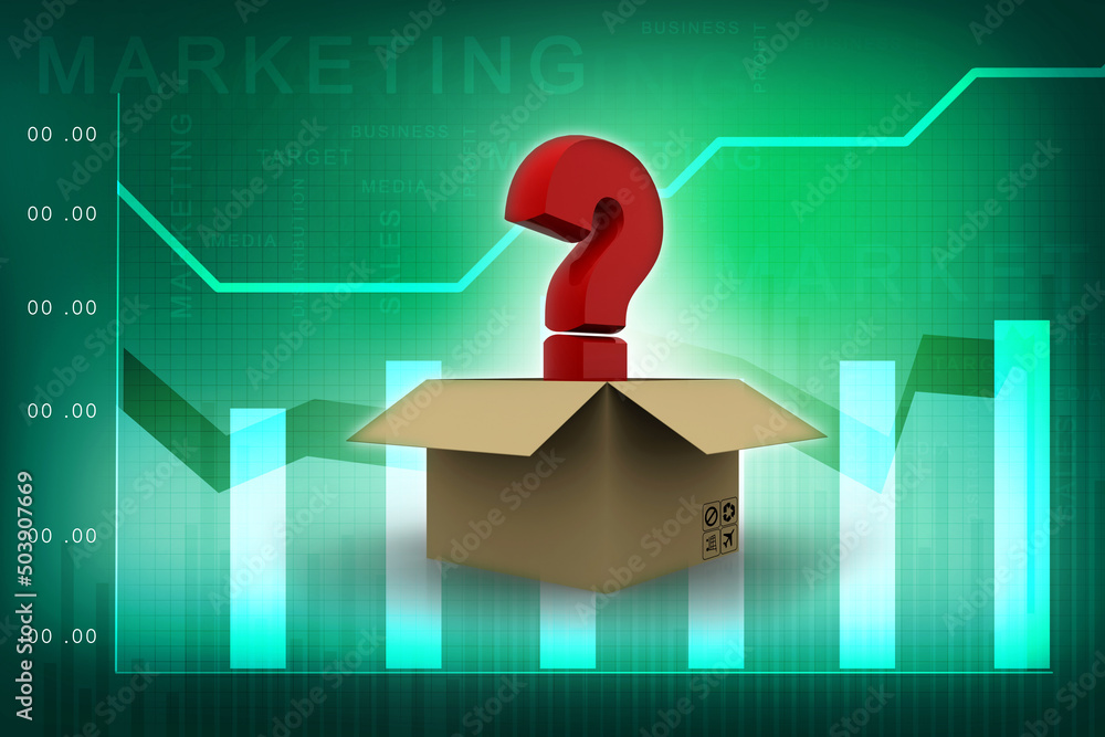 Poster 3d rendering question mark in card box