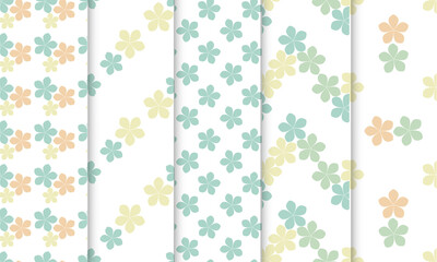 Set of seamless vector graphic floral patterns in gentle pastel colors.Modern design.Perfect for printing on fabrics and wallpapers.