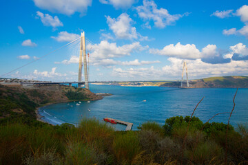 Yavuz Sultan Selim Bridge over the Bosphorus strait in Northern Istanbul, Turkey