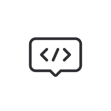 Message bubble. Development file. Program code. Big data processing. Software development and programming. Coding icon. Development support. Speech bubble. Chat sign. Communication symbol. Chat icon. 