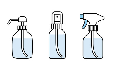 Fototapeta premium いろいろな容器に入った消毒液のイラスト素材。