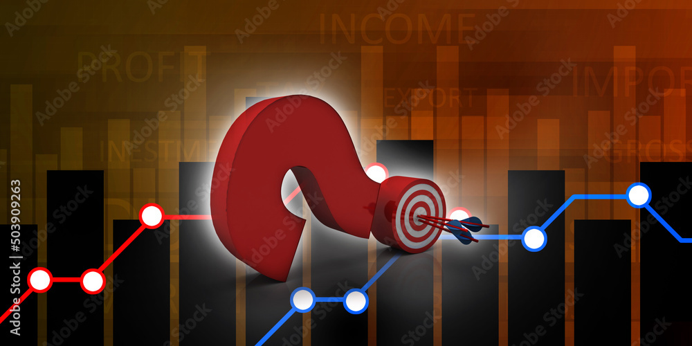Poster 3d rendering question mark with target