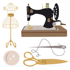 sewing tools equipment set knitting vector isolated