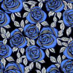 Creative seamless pattern with abstract flowers drawn with wax crayons. Bright colorful floral print.	