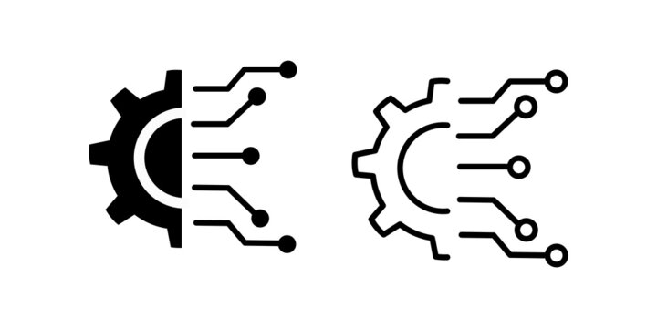 Business Intelligence line and glyph icon, data and analytics, cogwheel sign, vector graphics, a linear pattern on a white background.