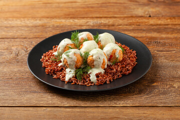 Salmon Meatballs with Red Rice.