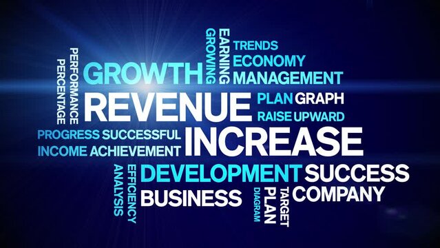 Revenue increase Animated Tag Word Cloud;Text Design Animation typography seamless loop.
