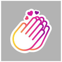 Obraz premium Sticker with clapping hands from which a heart comes out.