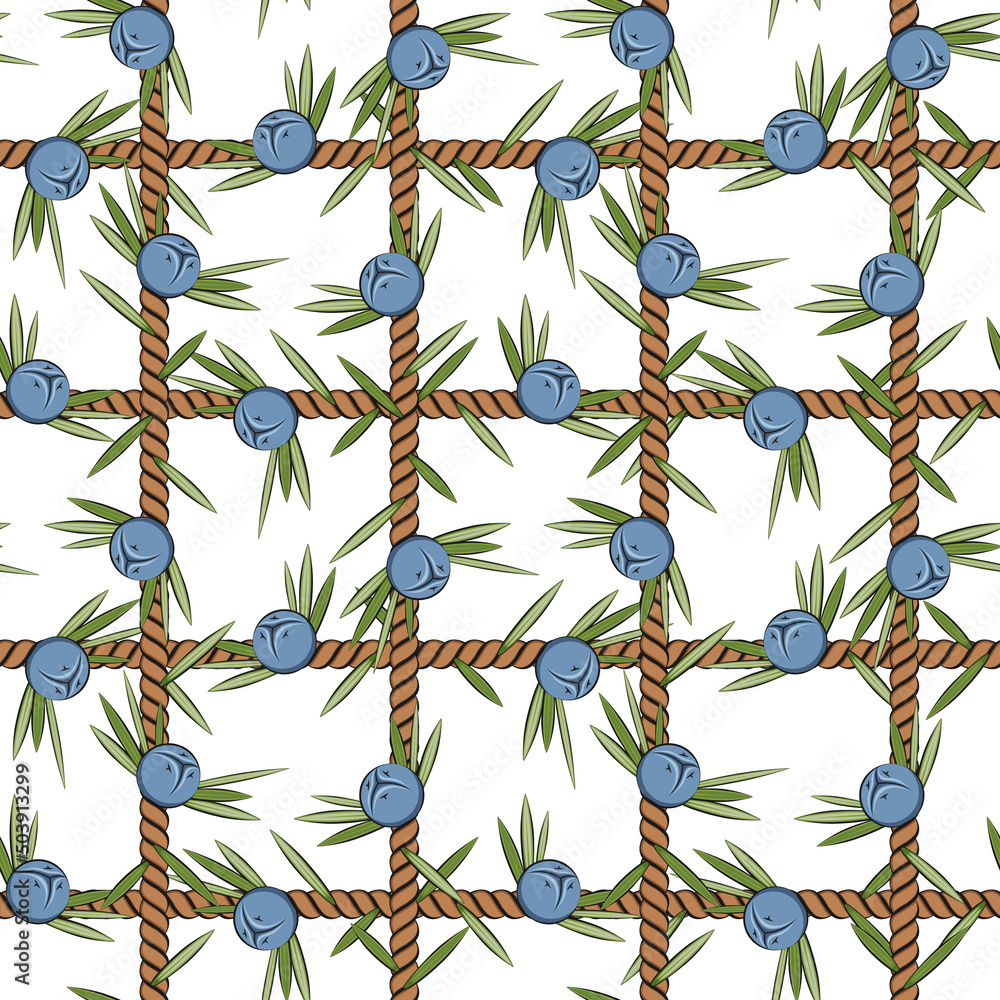 Aufkleber seamless pattern, net of the cord with juniper. colored vector background.
