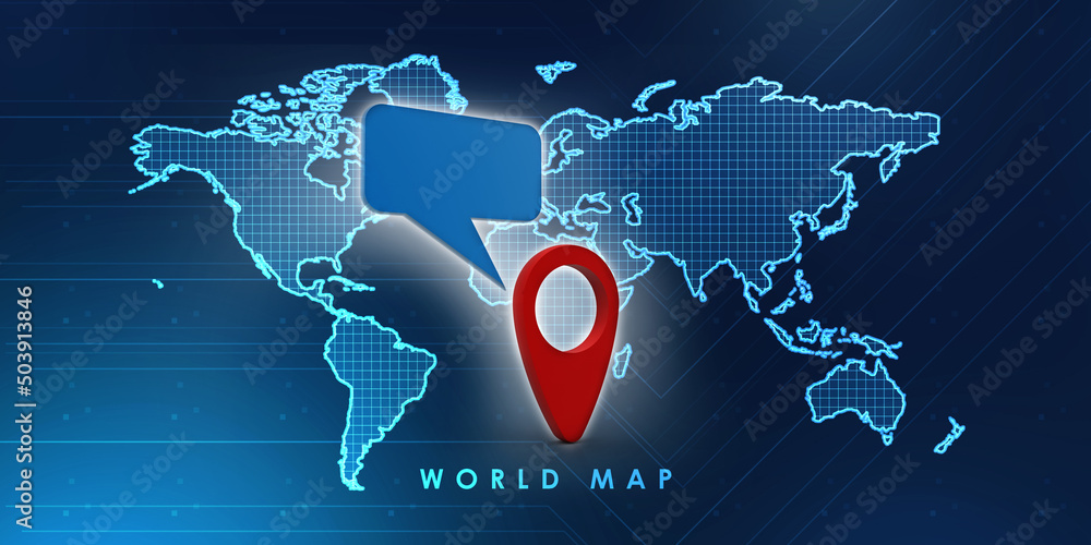 Poster 3d rendering red map pointer with speech bubble