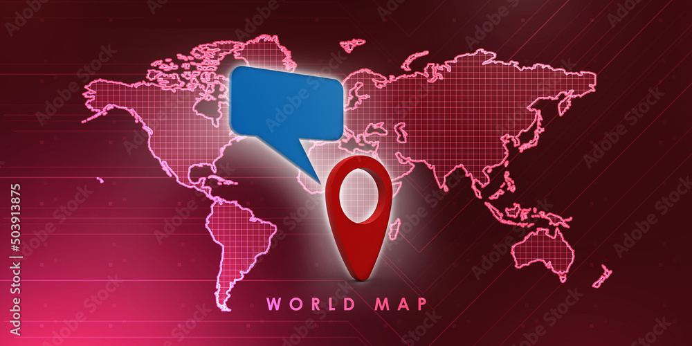 Poster 3d rendering red map pointer with speech bubble
