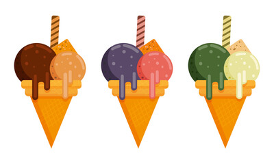 ice cream set isolated on white