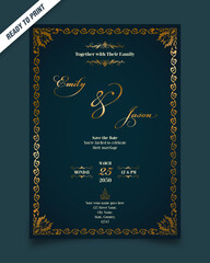 Luxury floral bordered wedding invitation card vector template