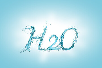 Chemical formula H2O made of water on light blue background