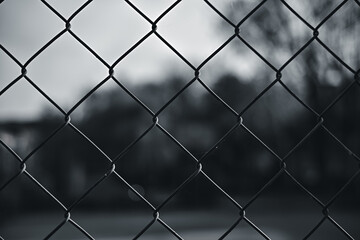 Metal mesh wire fence with blur basketball court background