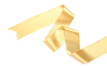 Beautiful golden ribbon isolated on white, top view