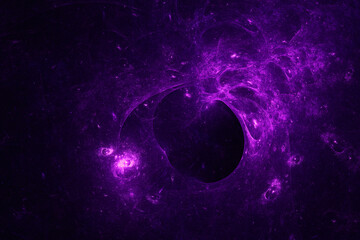 Purple space nebula 3d rendering background. Futuristic hi-tech abstract illustration of a space nebula. The black hole in the galaxy