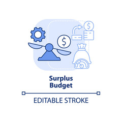 Surplus budget light blue concept icon. Income exceeds expenses. Classification abstract idea thin line illustration. Isolated outline drawing. Editable stroke. Arial, Myriad Pro-Bold fonts used