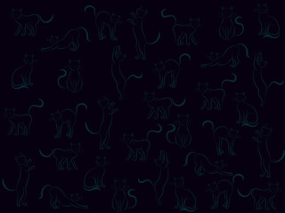 Cats in different poses contour silhouette art drawing vector illustration
