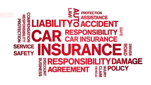 Car insurance animated tag word cloud;text design animation kinetic typography seamless loop.