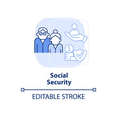 Social security light blue concept icon. Retirement income, insurance. Expenditures abstract idea thin line illustration. Isolated outline drawing. Editable stroke. Arial, Myriad Pro-Bold fonts used