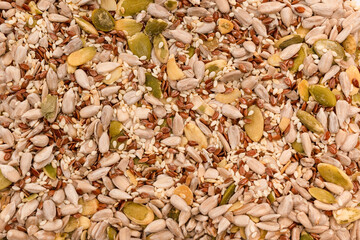 Mix of seeds for a salad. A pile of mixed seeds.