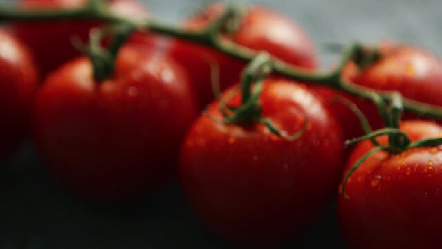 Ripe red cherry tomatoes on branch