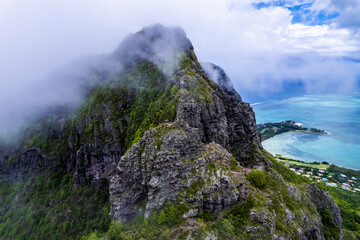 Aerialview Le Morne Brabant Mountain - Mauritius. Shot from drone.
