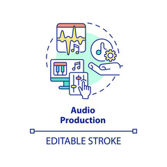 Audio production concept icon. Selecting top skill for freelancer abstract idea thin line illustration. Music business. Isolated outline drawing. Editable stroke. Arial, Myriad Pro-Bold fonts used