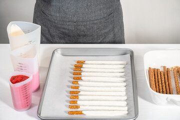 Valentine's Day Chocolate Covered Pretzel Rods