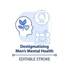 Destigmatizing men mental health light blue concept icon. Patient help. Psychology abstract idea thin line illustration. Isolated outline drawing. Editable stroke. Arial, Myriad Pro-Bold fonts used